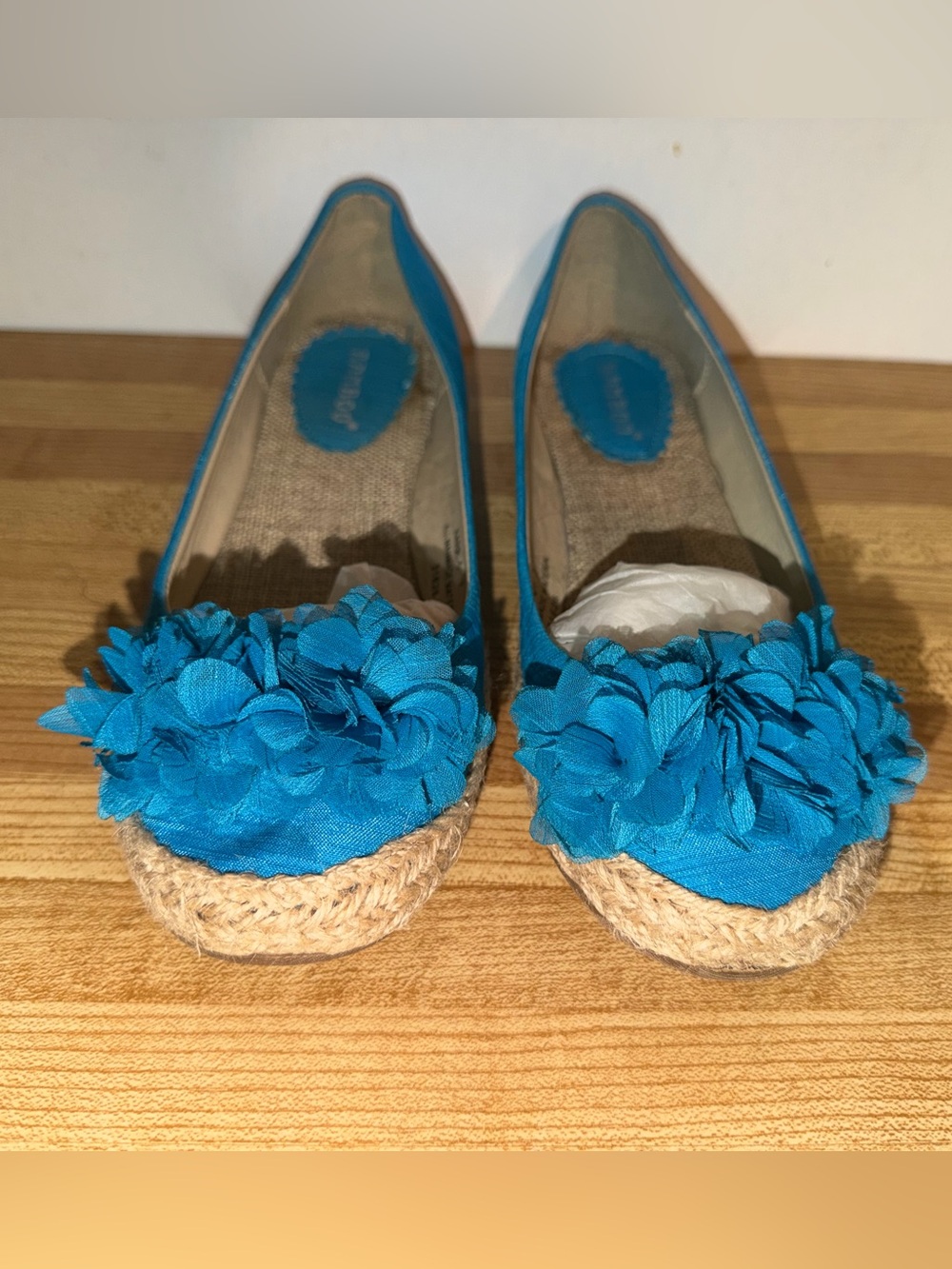 BAMBOO Blue Floral Pom Espadrille Flats - Women